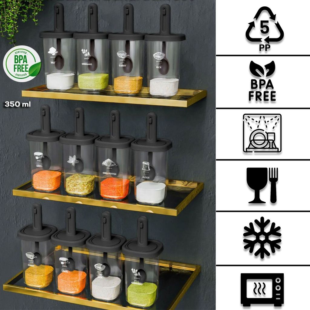 12er Set Vorratsdosen mit Löffel – 350 ml – BPA-frei, Produktbild 