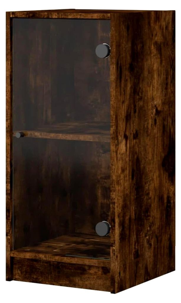 Beistellschrank mit Glastüren, Sideboard mit Stauraum, Kommode für das Wohnzimmer, Vitrine, Anrichte, Modern, Räuchereiche Holzwerkstoff