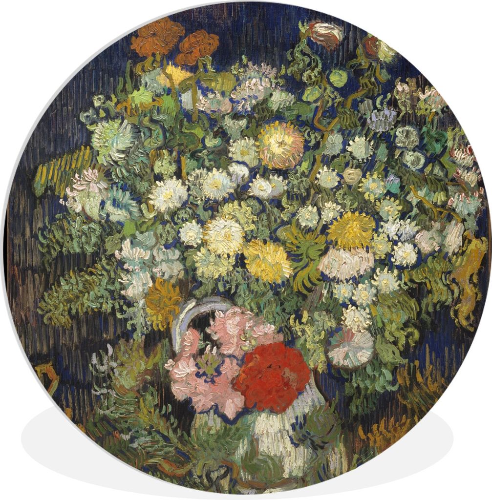 MuchoWow Rundes Wandbild - Runde Bilder Blumenstrauß in einer Vase - Vincent van Gogh Ø 60 cm Kreis Wanddekoration Kunststoff - Wandkreis - Wan...