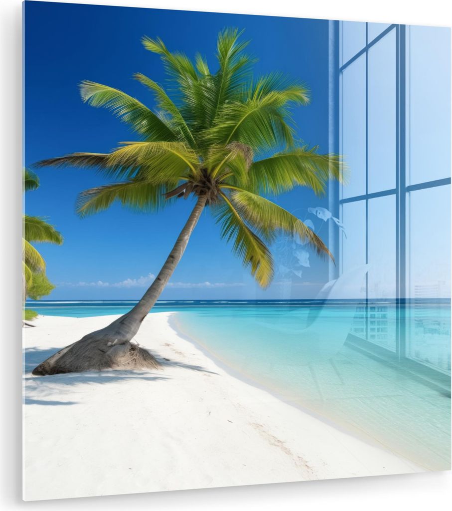 MuchoWow Glasbilder - Bilder auf Wandbild - Foto auf Glas Strand - Palme - Tropisch - Meer 50x50 cm Wanddekoration aus Glas - Acrylglasbild - Acryl...