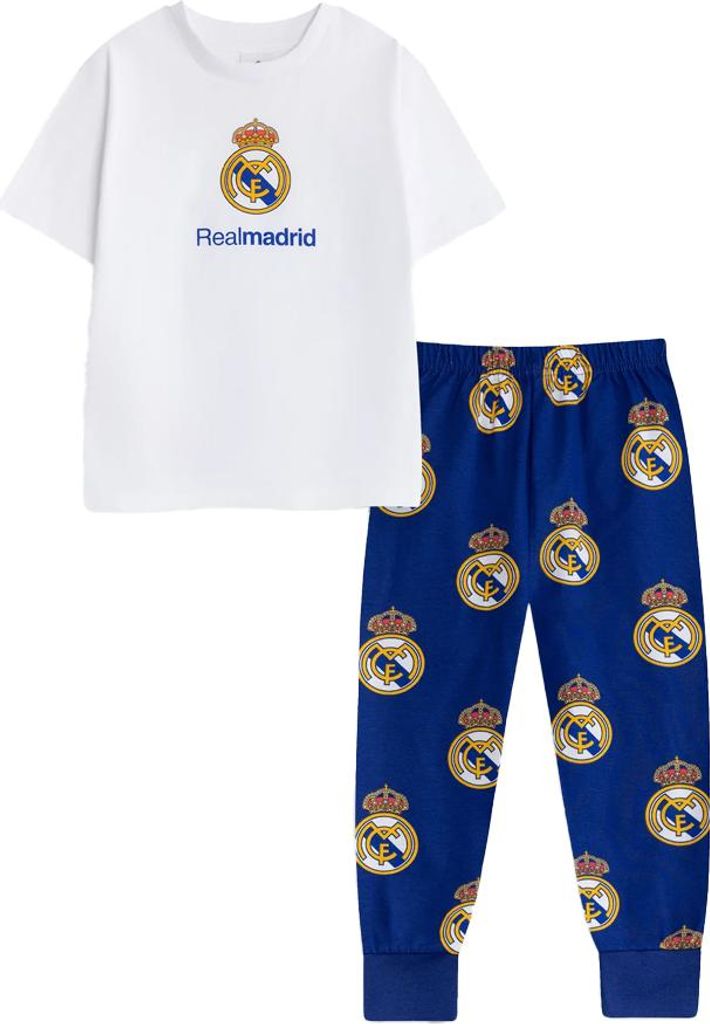 Real Madrid CF - Schlafanzug mit langer Hose für Jungen, kurzärmlig NS9400 (92) (Weiß/Blau)