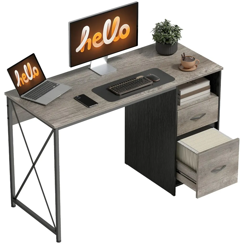 Bureau d'ordinateur anti-rayures 120 cm gris clair - Stable 75 kg