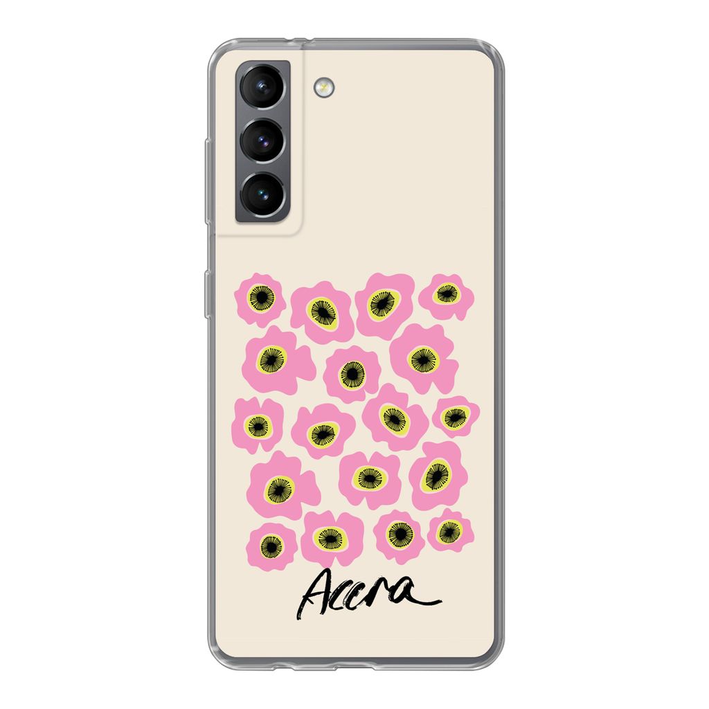 MuchoWow Handyhülle Schutzhülle Hülle für Samsung Galaxy S21 Blumen - Rosa - Ghana Silikon Softcase Handy Hülle - Softcase