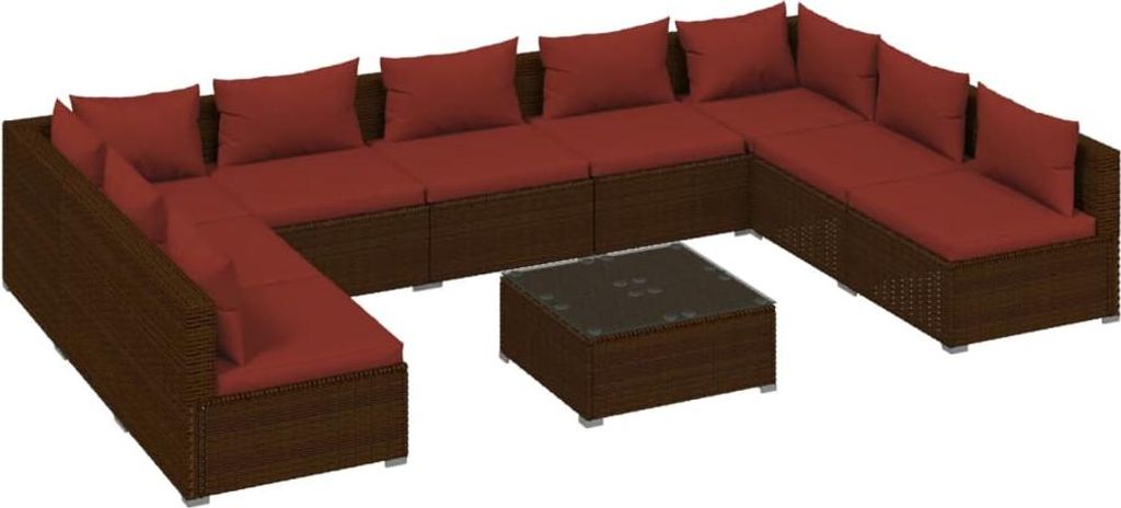 vidaXL 10-tlg. Garten-Lounge-Set mit Kissen Poly Rattan Braun