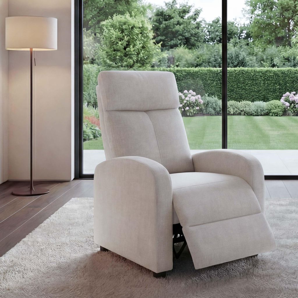 Fernsehsessel MCW-F76, Relaxsessel Sessel Liegesessel, Liegefunktion verstellbar Stoff/Textil creme