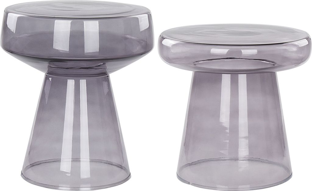 BELIANI Beistelltisch 2er Set Grau Rauchglas Glänzend Hoch Rund T-Form Pilzform Konisch Retro-Stil Couchtisch für Pflanzen Wohnzimmer Ausstattung