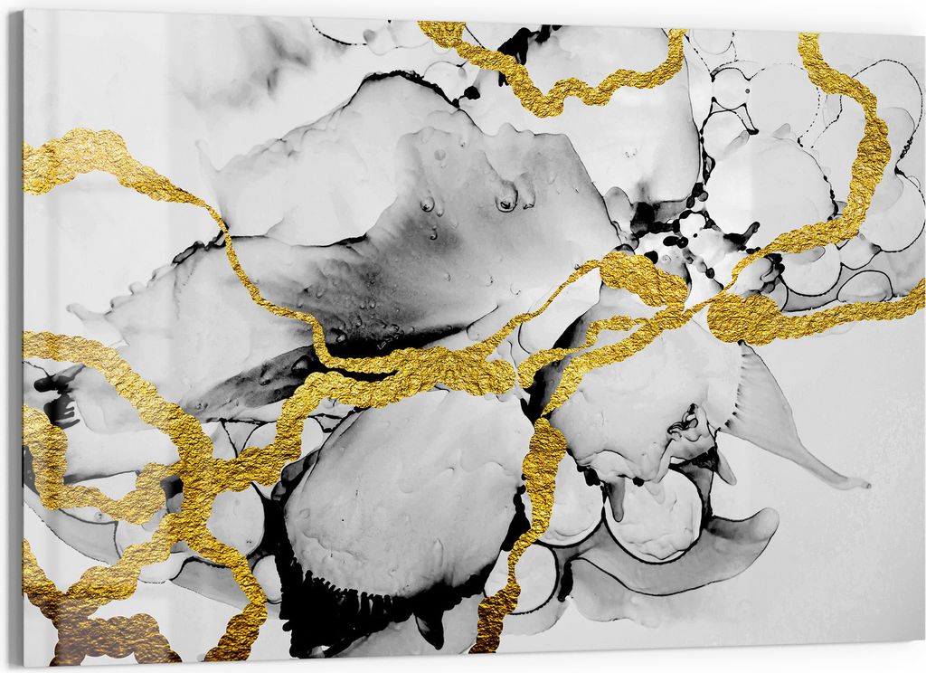 DEQORI Magnettafel Glas 90x60 cm 'Goldene Adern' beschreibbar Whiteboard Pinnwand Küche
