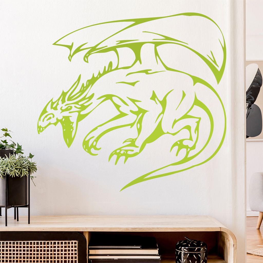 Drachen Angriff Wandtattoo in 6 Größen - Wandaufkleber Wall Sticker - Dekoration, Küche, Wohnzimmer, Schlafzimmer, Badezimmer