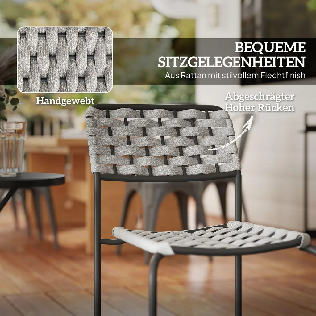 Mobilier de balcon résistant aux intempéries avec 2 fauteuils empilables