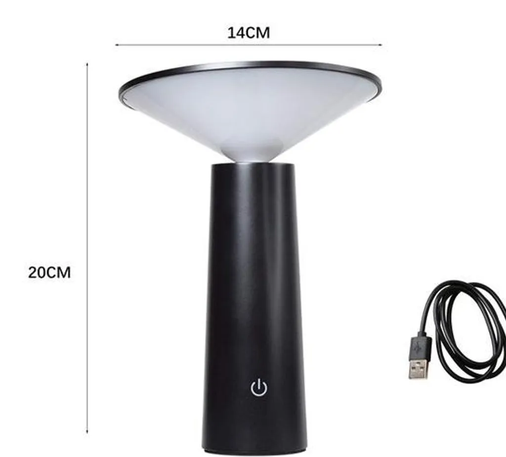 Lampe de table LED sans fil noire tactile et dimmable recharge USB