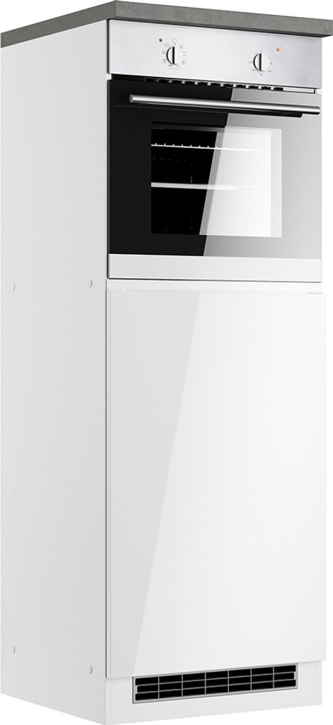 Umbauschrank für Kühlschrank und Backofen 60 cm in Hochglanz weiß, Arbeitsplatte Betonoptik MARSEILLE-03
