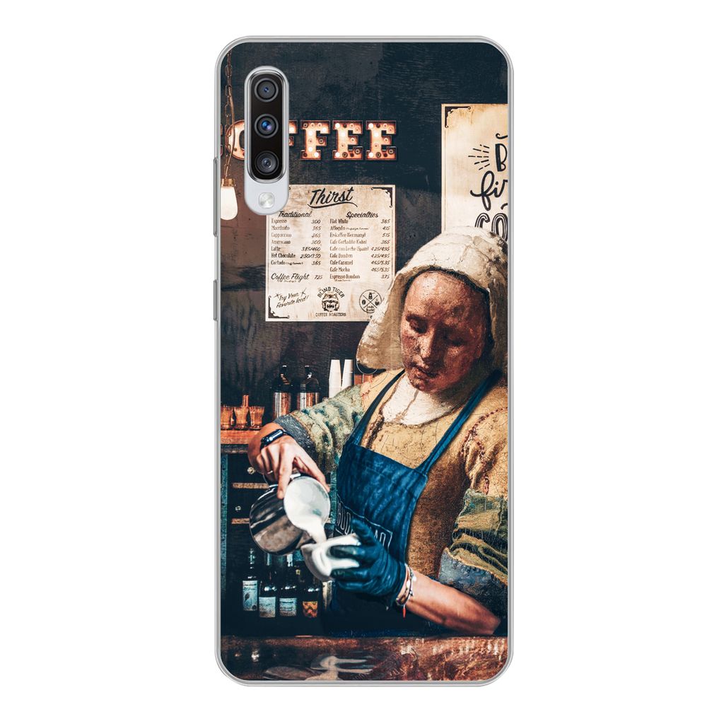 MuchoWow Handyhülle Schutzhülle Hülle für Samsung Galaxy A70 Milchmädchen - Barista - Kaffee - Cappuccino Silikon Softcase Handy Hülle - Sc...