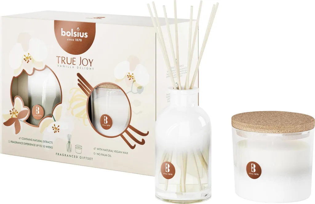 Bougie Parfumée Vanille et Bâtonnets d'Ambiance Bolsius Longue Durée