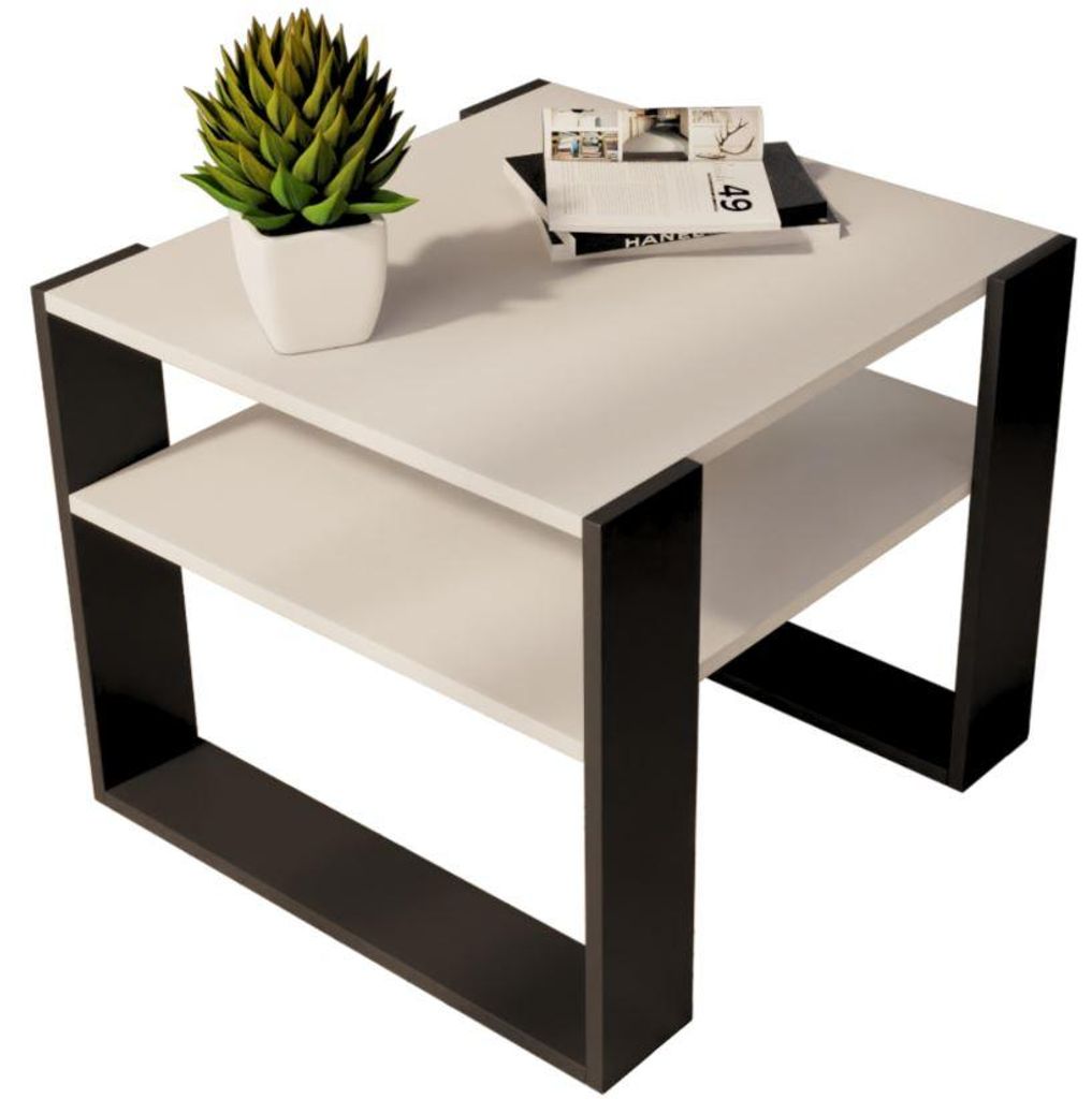 Couchtisch Weiß 55x55 Cm Loft Retro Wohnzimmertisch Produktbild 