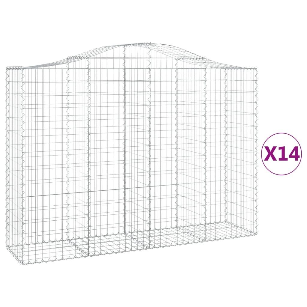 Gabionen mit Hochbogen 14Stk. 200x50x140/160cm Verzinktes Eisen