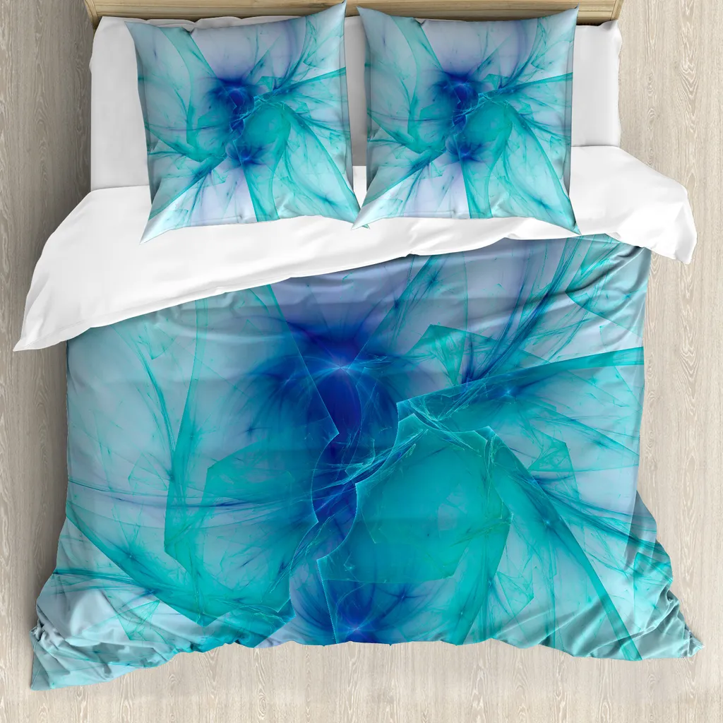 ABAKUHAUS Copripiumino Spiers, grafica moderna e creativa, antiacaro e anallergico, con federe, 155 cm x 220 cm - 80 x 80 cm, blu verde acqua