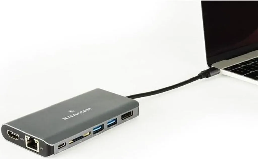 Hub USB-C Kramer KDock-3 Gris argenté pour connecter plusieurs écrans