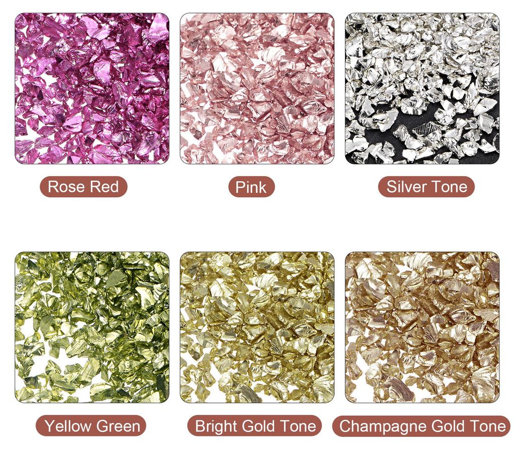 6 Farben Crushed Glass Chips, 1-4mm Unregelm??iges Glitzer-Metallic-Glas zum Basteln DIY Vasenfš¹ller Epoxidharz-Dekoration 28 g Metallic Bright ...