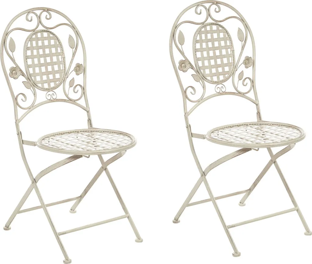 BELIANI Lot de 2 Chaises de Jardin en Fer Blanc Pliantes Style Rétro