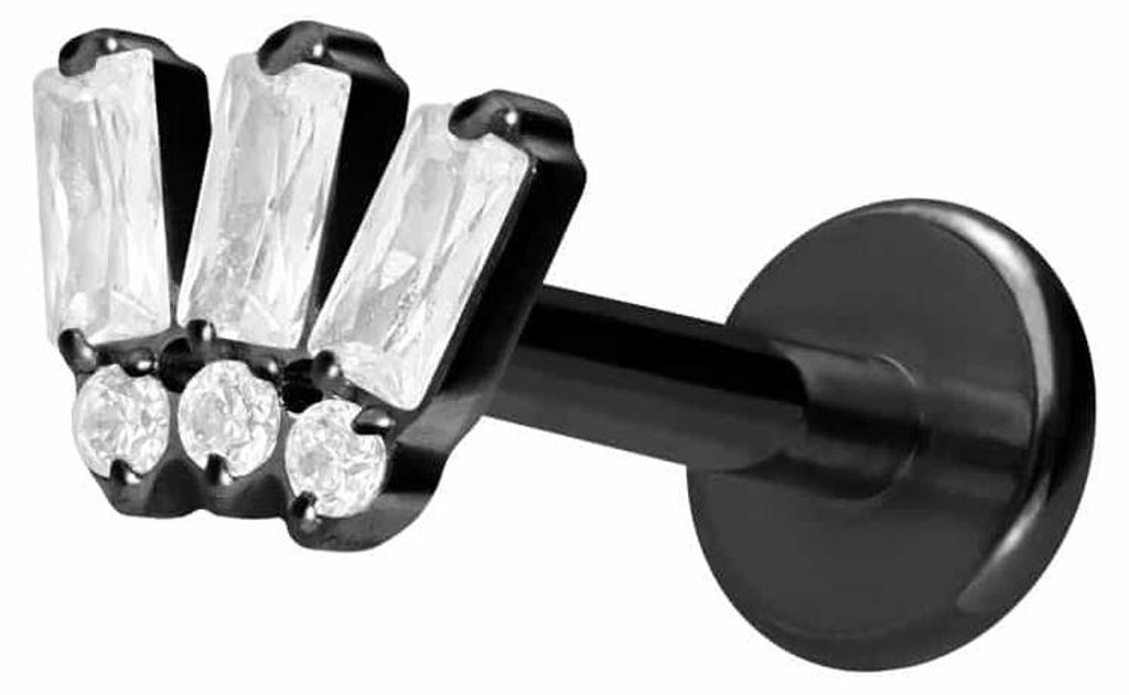 Ohrpiercing, Nasenpiercing Titan Labret mit Innengewinde 6 EINGEFASSTE KRISTALLE Schwarz Stablänge: 7mm | Stabstärke: 1,2mm