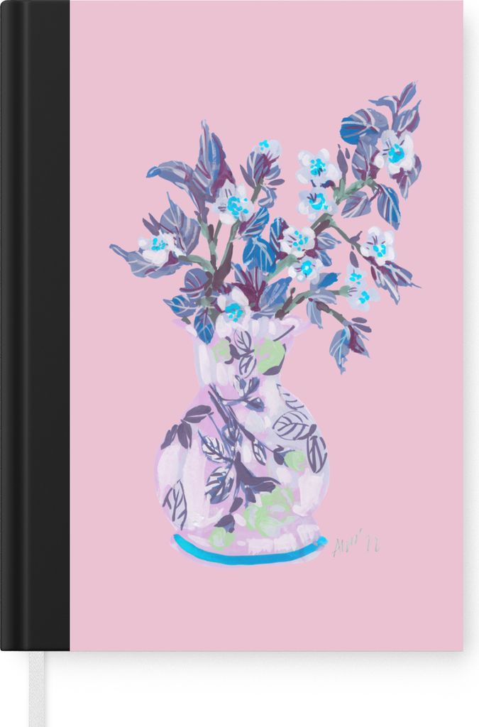 MuchoWow Notizbuch Tagebuch Haushaltsbuch Notebook A5 Blumen - Vase - Rosa - Pflanzen - Notizblock - Notizheft - Notebook - Schreibblock - Papier