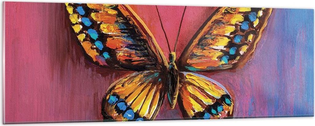 Bilder auf glas - Einteilig - Schmetterling bunt gemalt - 90x30cm - Glasbilder - Wandbilder - Bilder - zum Aufhängen bereit - Wanddekoration aus G...