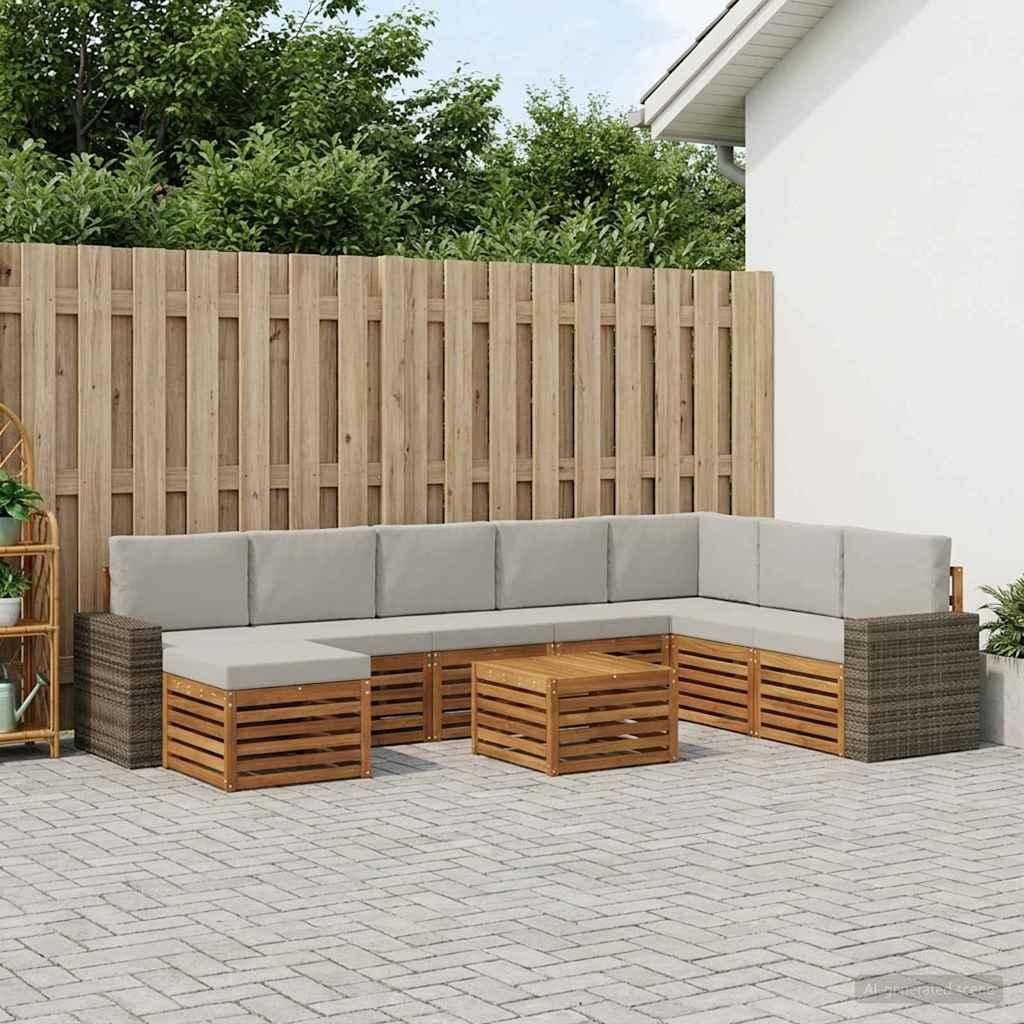 Möbel Outdoor-Sofagarnitur mit Kissen 9 pcs Natürlich und HellgrauGartensofas - Gartensofas c1966