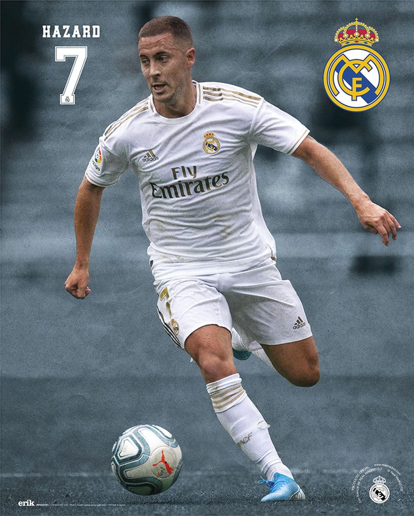 Real Madrid - Mini-Poster - Hazard 19/20 + 1 Packung tesa Powerstrips - Inhalt 20 Stück