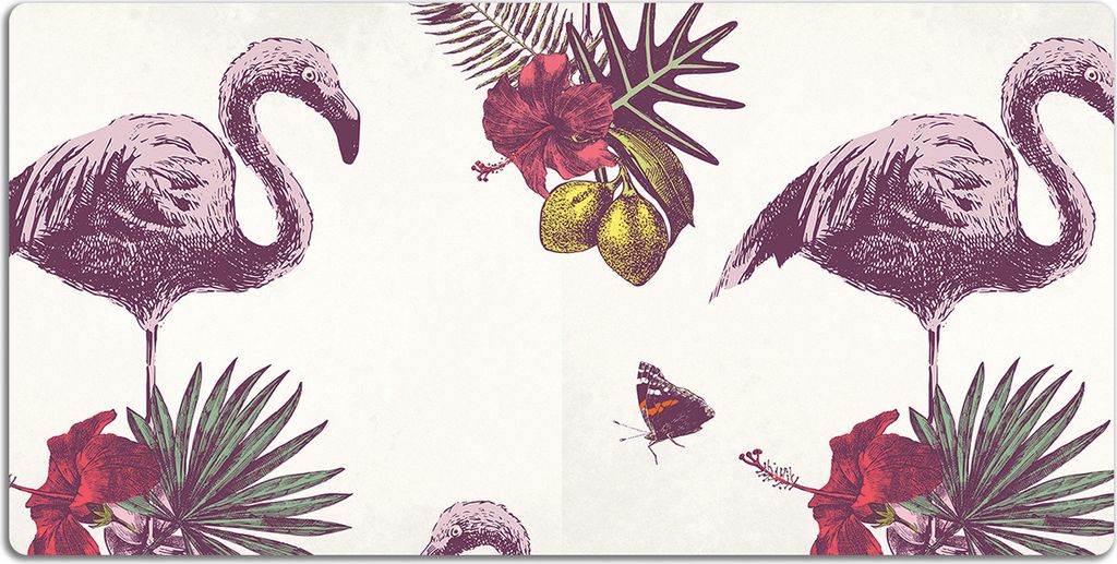 Schreibtischmatte Tischunterlage 90x45 cm Mauspad - Flamingos & Hibiskus.