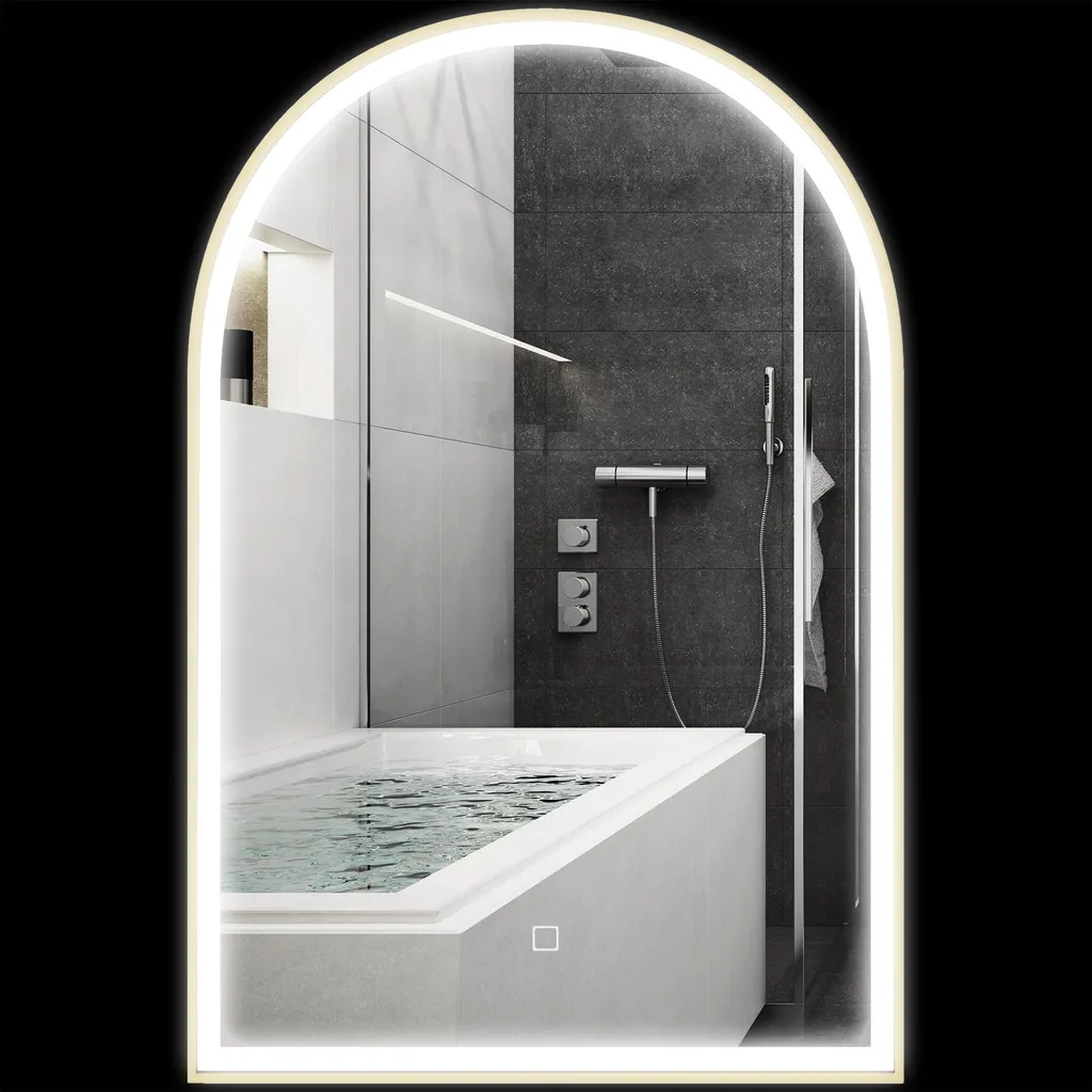 Miroir de salle de bain anti-buée tactile 90x60 avec cadre aluminium doré