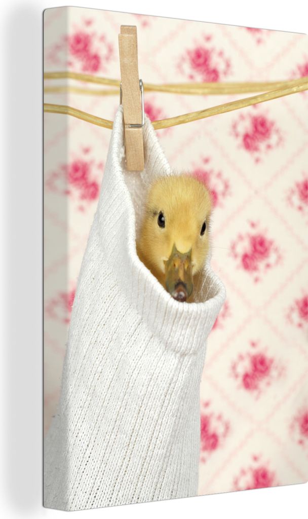 OneMillionCanvasses - Leinwandbilder - 90x140 cm, Ente - Küken - Socke, Wandbilder Kunstdruck Wanddekoration - Wandschmucke - Schlafzimmer