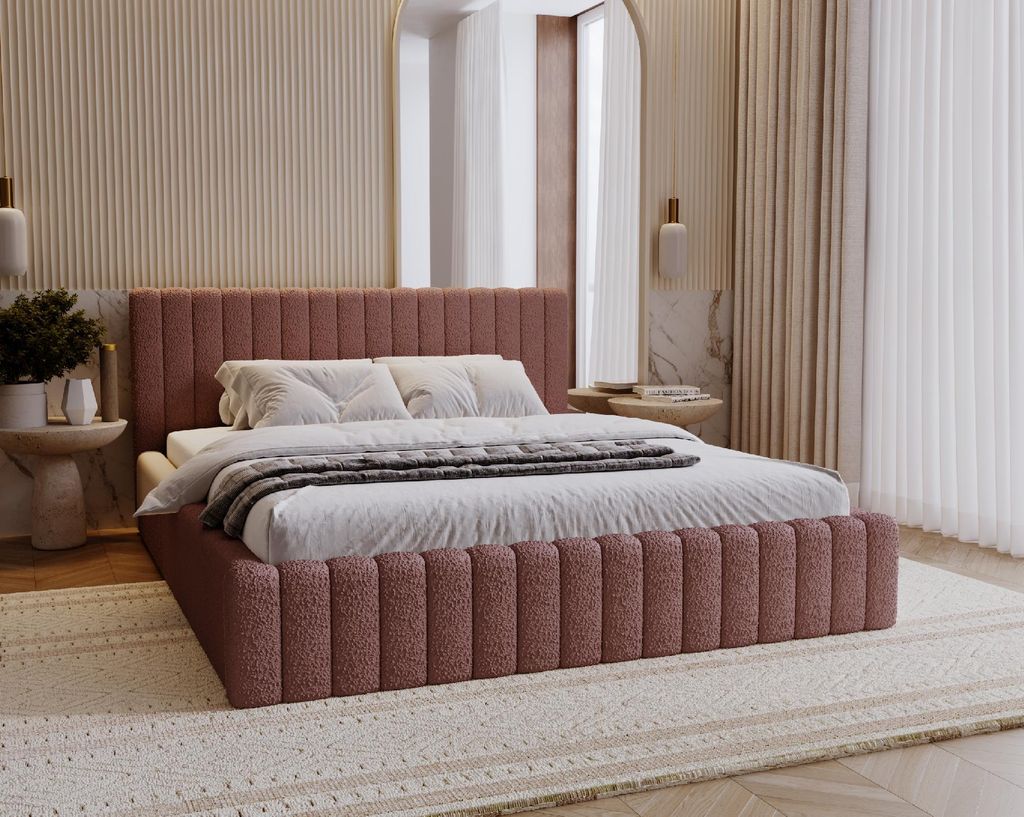 ADIDAR Lucy Polsterbett 200x200cm Doppelbett Metalrahmen mit hydraulischen Liefern Bett Schmutziges Rosa - Baloo 2071 - mit Lieferung nach Hause
