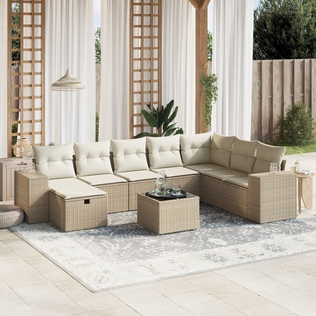 Maison Exclusive - 9-tlg. Garten-Sofagarnitur mit Kissen Beige Poly Rattan