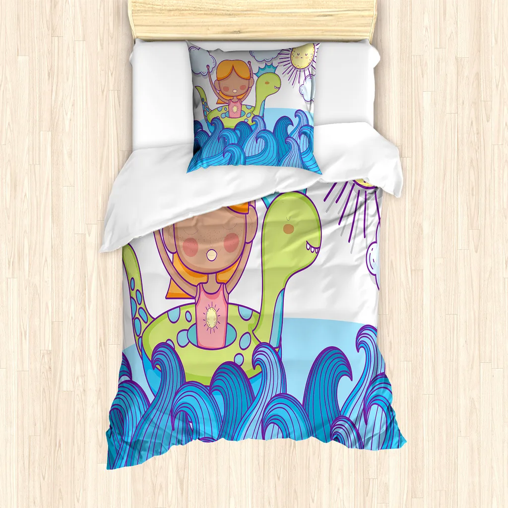 Set Copripiumino Dino ABAKUHAUS 135x200 - Antiacaro per Bambine
