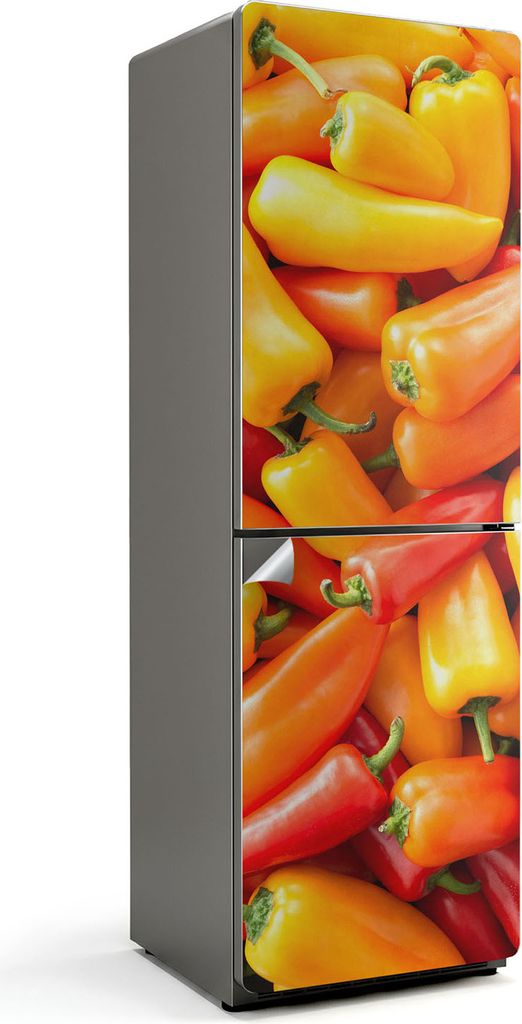 Eine charmante Straße mit Pflanzen – Kühlschrank Aufkleber – Klebefolie Kühlschrank – Kühlschrank Nachbildung – Kühlschrankfolie selbs...