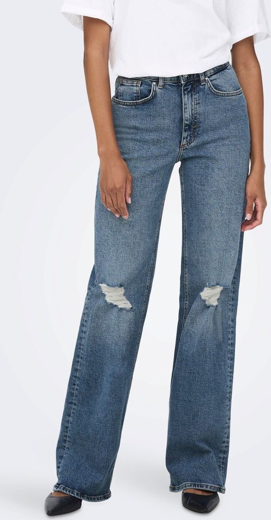 Straight Leg Denim Jeans High Waist Schlag Hose Weites Bein Produktbild 