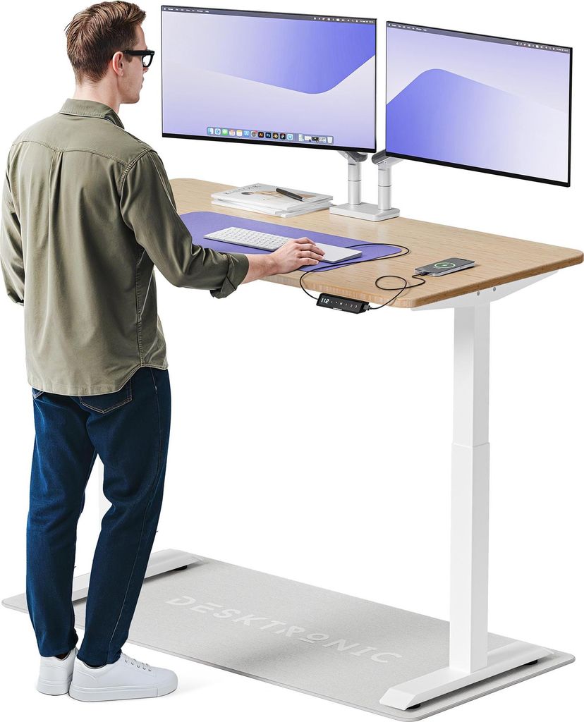 Desktronic HomeOne Elektrisch höhenverstellbarer Schreibtisch 140x70cm Bambus/Weiß mit Memory-Funktion, Anti-Kollisions Technologie, USB-A und US...