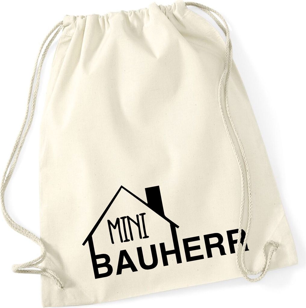 Huuraa Turnbeutel Mini Bauherr 12 Liter Natural Baumwolle Rucksack Geschenkidee