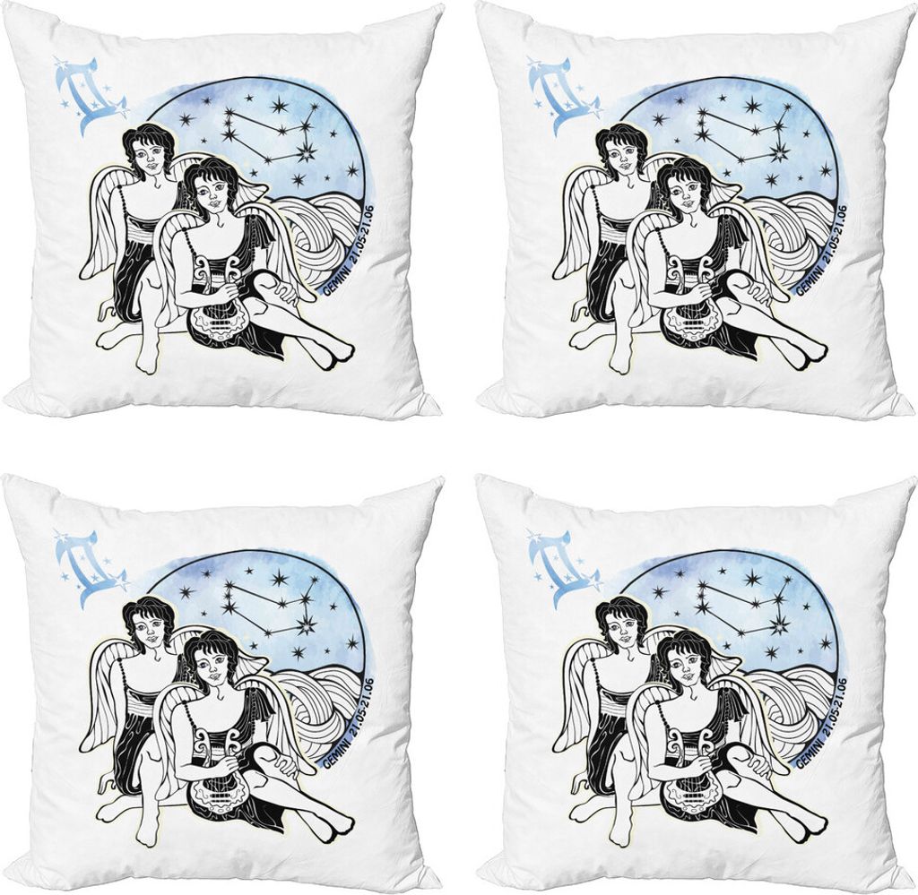 ABAKUHAUS Sternzeichen Zwillinge Kissenbezug Set (4 Stück), Engel Zwillinge Harfe, Moderner Doppelseitiger Digitaldruck, 50 cm x 50 cm, Blassblau ...