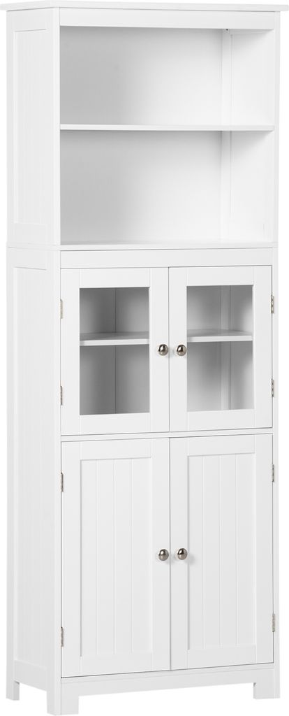 HOMCOM Küchenschrank, Esszimmer-Sideboard, Küchenschrank mit 4 Türen, 2 offenen Regalen und verstellbarem Regal für Wohnzimmer, 60 x 30 x 162 c...