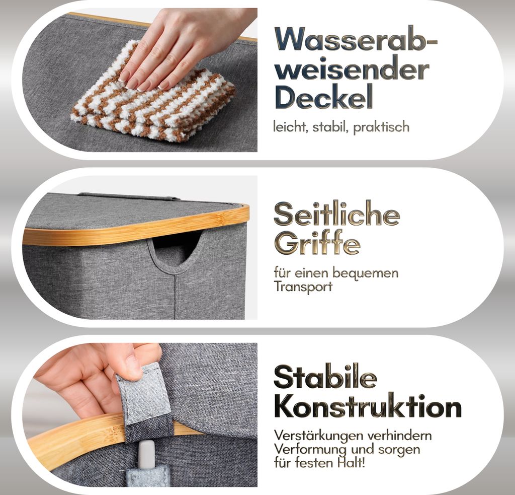 Björn&Schiller Wäschekorb hoch und schmal, grau, mit