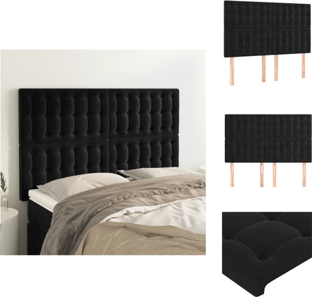 vidaXL Kopfteile 4 Stk. Schwarz 72x5x78/88 cm Samt - Kopf- & Fußenden