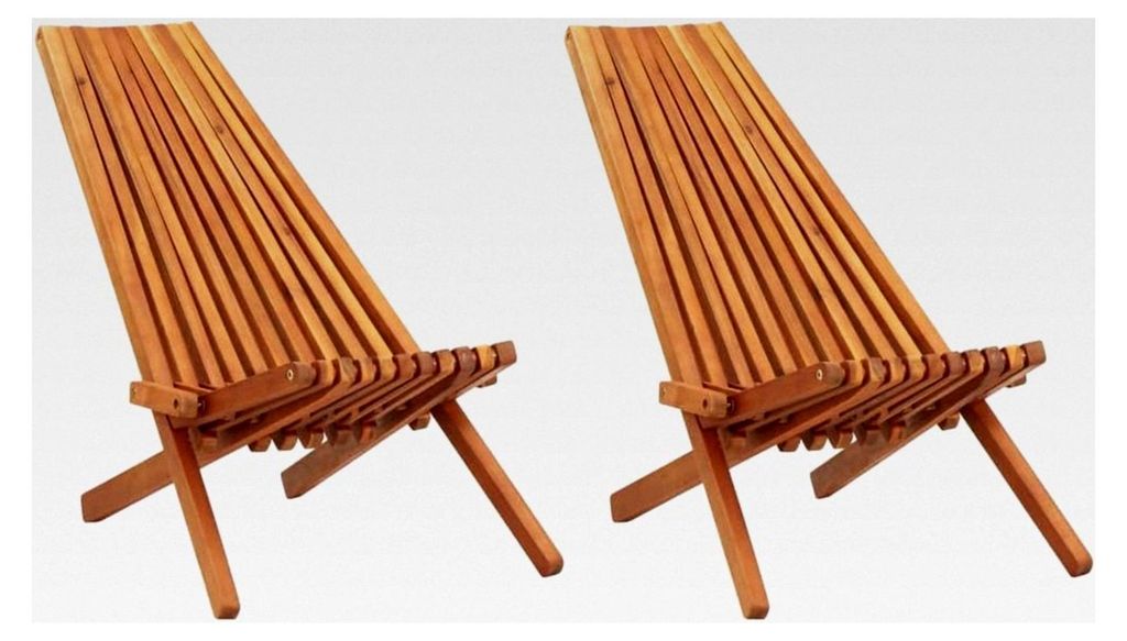 2X Klappbarer Gartenliegestuhl aus Akazienholz, witterungsbeständig