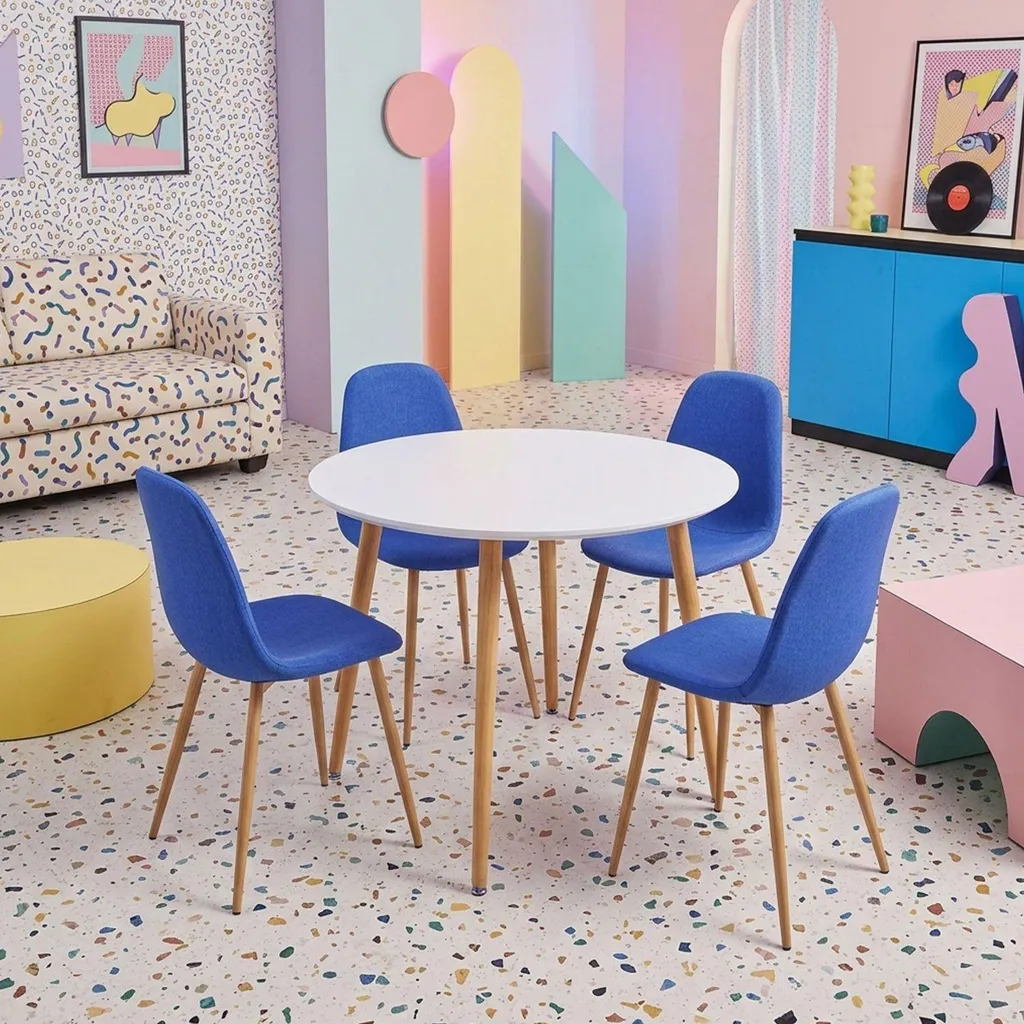 Chaises en Tissu Bleu et Pieds Bois Menzzo Gao - Confort Scandinave
