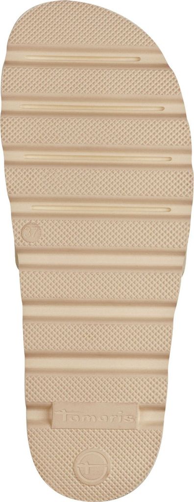 Tamaris Damen Pantolette breiter Riemen große Schnalle Plateausohle 1-27409-44, Größe:38 EU, Farbe:Beige