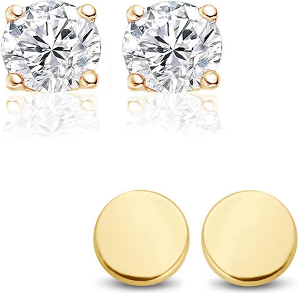Neu Bling 9NB SET021 Silberne Ohrstecker Damen - Set - 2 Paar - 5mm - Rund - Zirkonia - Gold Farbe
