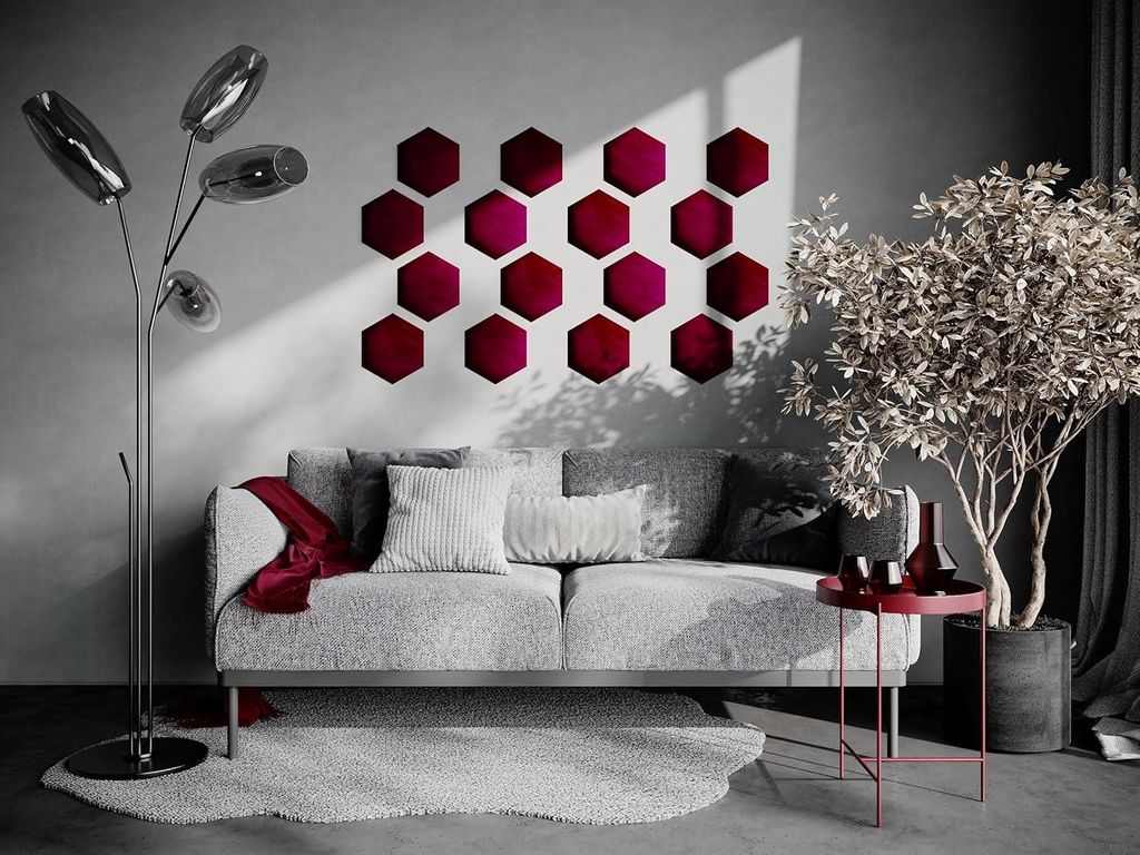 4er-Pack – Weiche Samt-Akustik-Wandkunst-Paneele |Echo-dämpfende, schallabsorbierende und schalldämmende Platten | [4x Hexagon (25x25cm) | Bord...