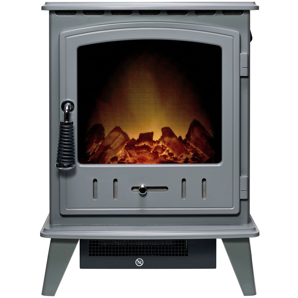 Adam Aviemore Elektrokamin, grauem Emaille, elektrische Heizgeräte für Wohnzimmer und Innenräume, Elektrokamin mit LED-Flammen, Heizleistung 0,9...