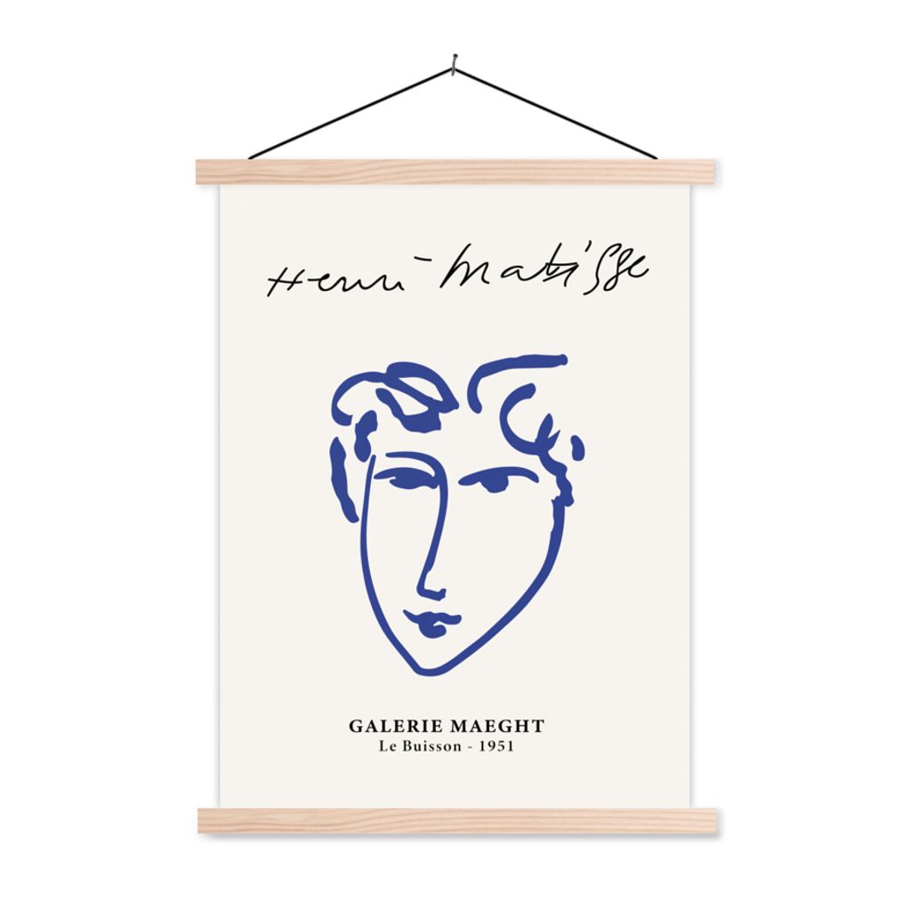 MuchoWow Textilposter Henri Matisse - Alte Meister - Porträt - Blau 60x80 cm mit holzfarbenen Rahmen - Wandbild