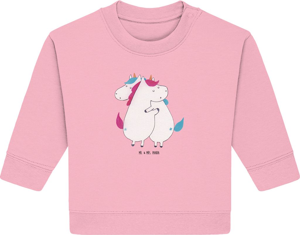 Mr. & Mrs. Panda Organic Baby Pullover Einhörner Umarmen 6. - 12. Monat - Baumwolle Pink - Geschenk, Schwester, Unicorn, Familie, Einhorn, Bullove...